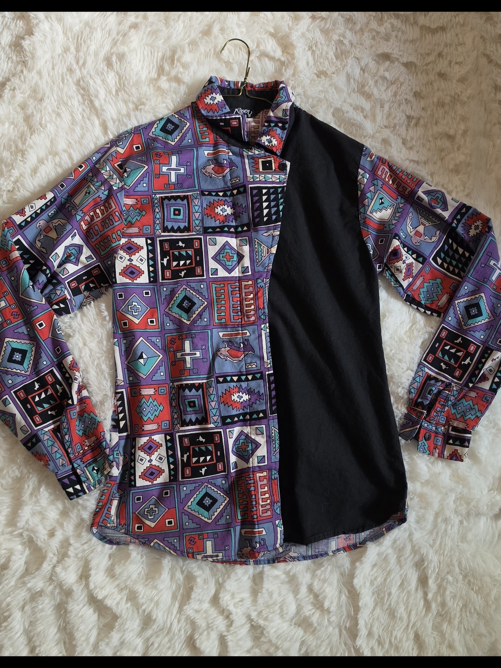 Vintage 90s Roper Southwestern Aztec Print Western Snap Shirt Boho Cowgirl Med